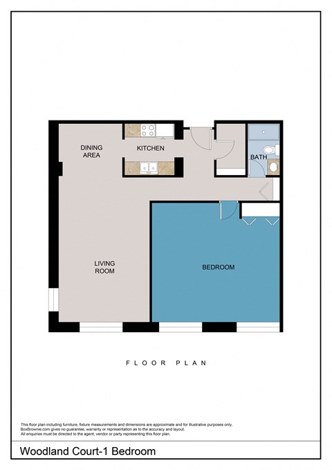 Floor plan for 1 bed, 1 bath
